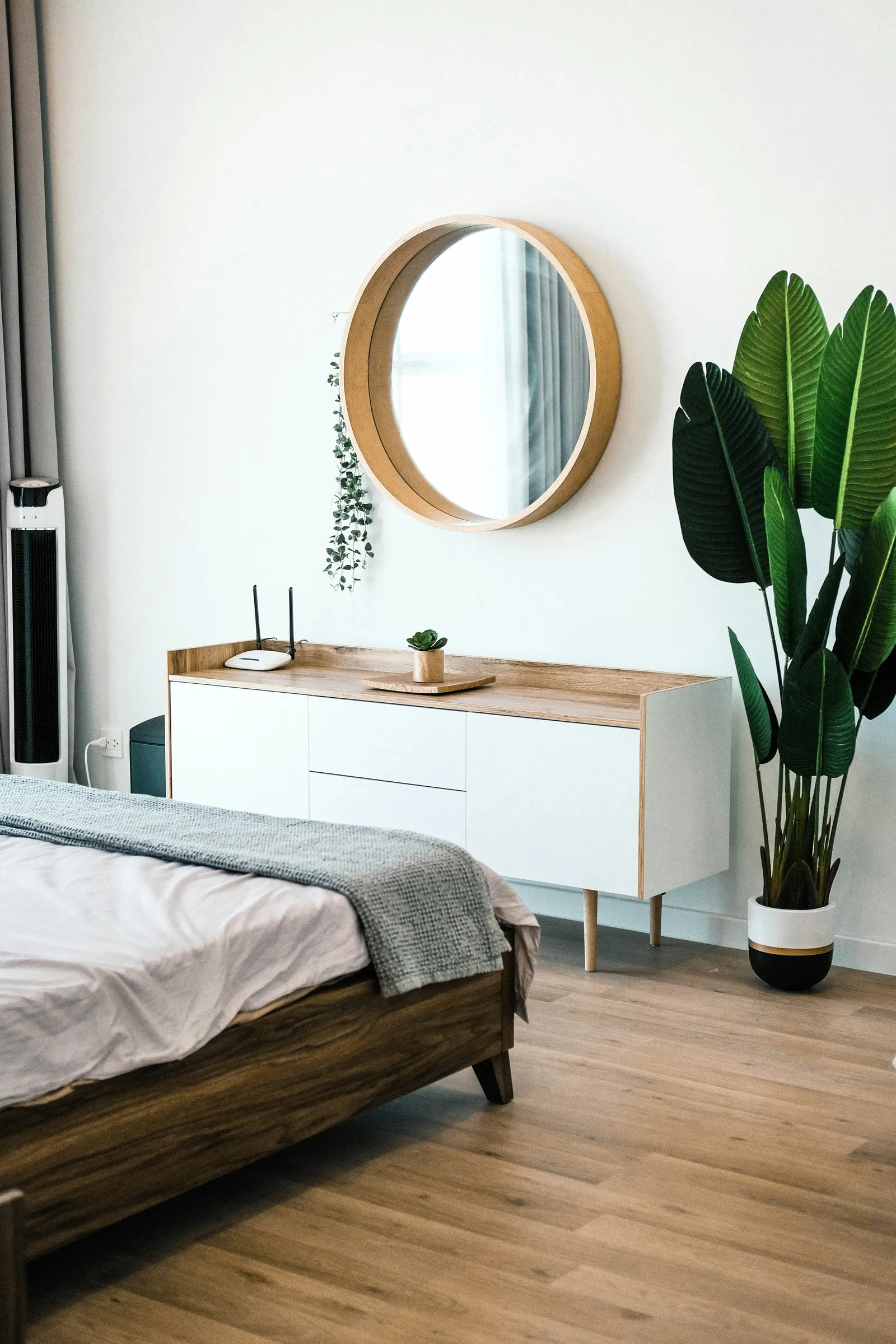 A bright modern apartment bedroom